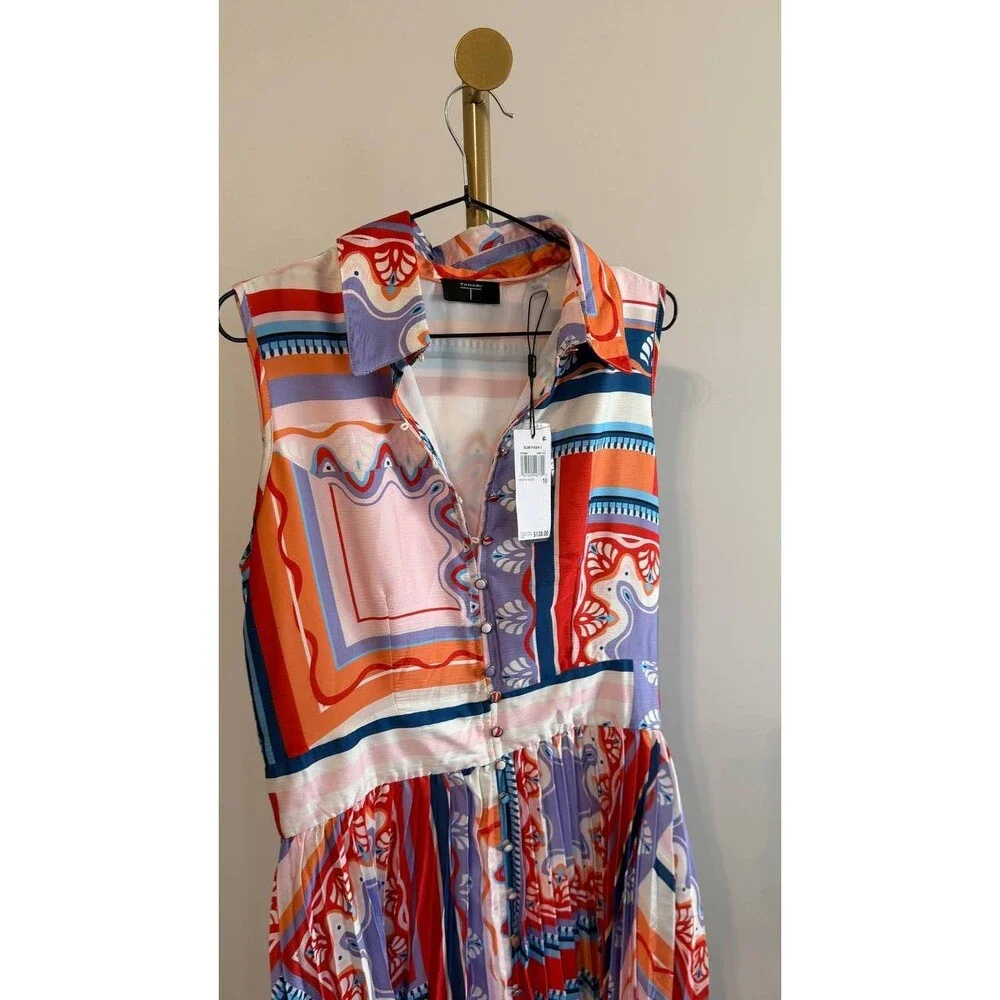 Tahari Women’s Printed Pleated Midi Shirtdress Como Tile Print 10 $138 NWT - Picture 10 of 10